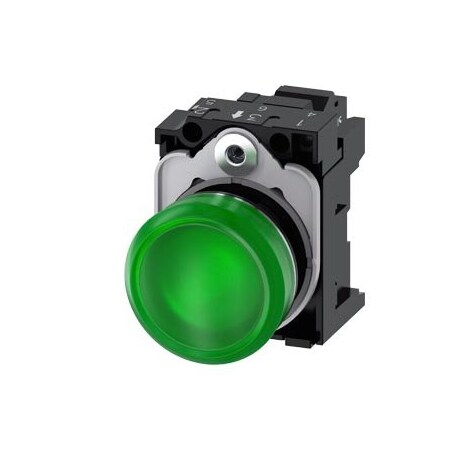 Siemens Indicator lights, 22 mm, round, metal, shiny, green, lens, smooth 3SU1152-6AA40-3AA0