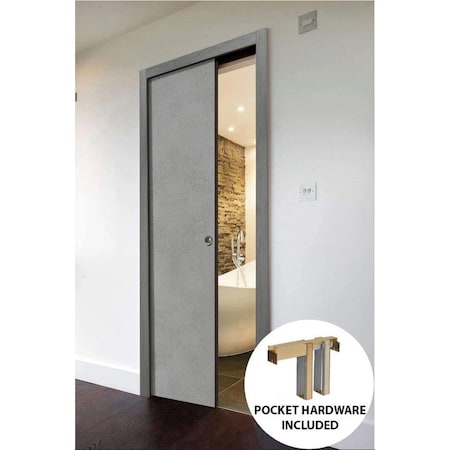 Sartodoors Pocket Interior Door, 32" x 80", Concrete PLANUM0010PD-BTN-32