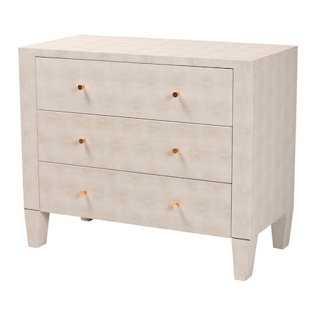 Baxton Studio Leyna Modern Beige Faux Shagreen 3-Drawer Storage Cabinet 251-13970-ZORO