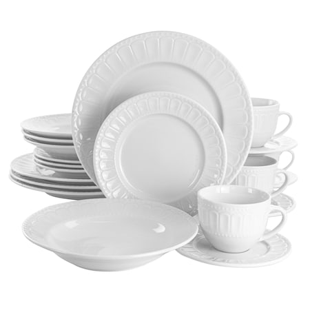 Elama Charlotte 20 Piece Porcelain Dinnerware Set in White EL-CHARLOTTE