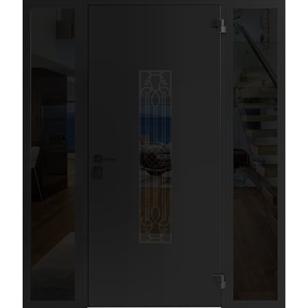 Vdomdoors Front Exterior Prehung Steel Door Ronex1477 Black Enamel 2 Sidelight Exterior Windows Sidelites RONEX1477EXD-BLK-W12+36+12xH80-LH-I