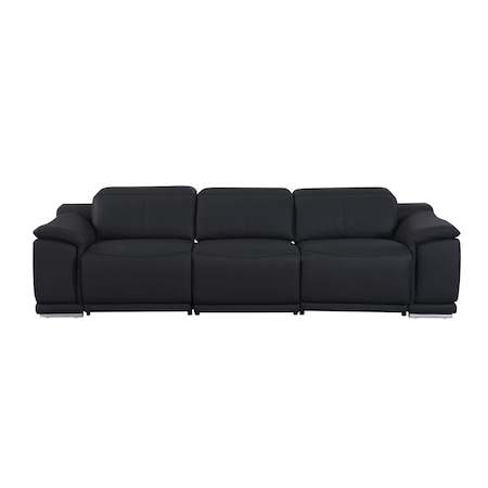 Homeroots 107" Black Italian Leather Reclining Metal USB Sofa 720285
