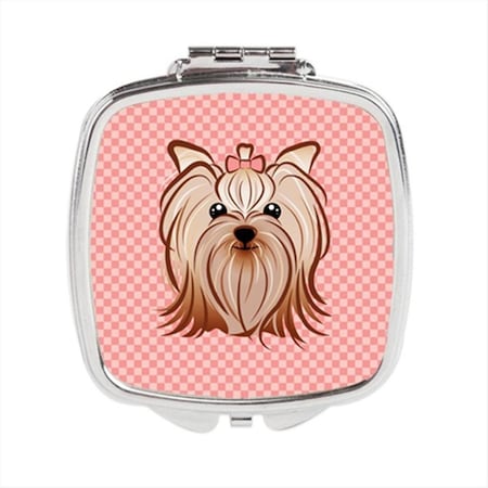 Carolines Treasures Checkerboard Pink Yorkie Yorkishire Terrier Compact Mirror, 2.75 x 3 x .3 In. CA75622