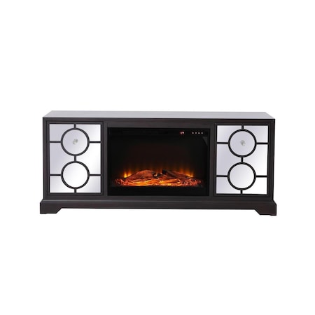 Elegant Decor 60 in. Modern Mirrored TV Stand with Wood Fireplace Insert Dark Walnut MF802DT-F1