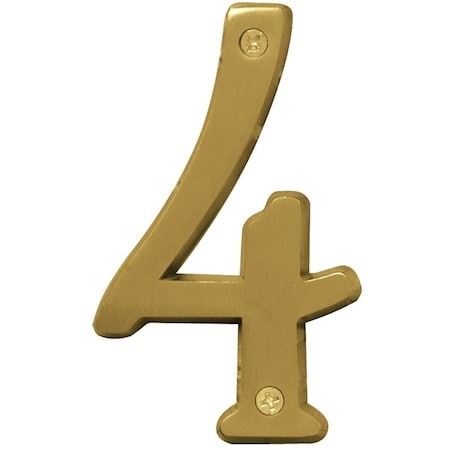 Hy-Ko Prestige Series House Number, Character 4, 4 in H Character, Brass Character, Brass BR-43BB/4