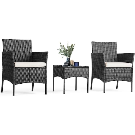 Yssoa Patio Furniture Set 3 Pieces Outdoor Rattan Wicker Chairs with Soft Cushion and Glass Coffee 3A88FNSOFASET3RATTANBLK