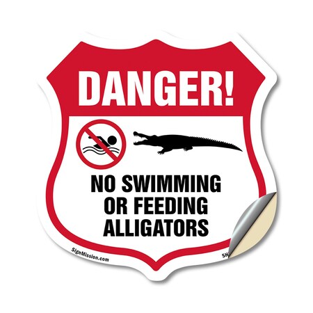 Signmission Alligator Warning Shield Sign Danger! No, 18 Inch X 18 Inch, Vinyl Decal SHI-D-18-356