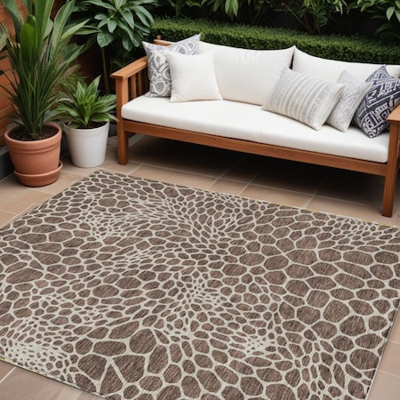 Homeroots 9' X 12' Brown And Beige Geometric Washable Indoor Outdoor Area Rug 595065