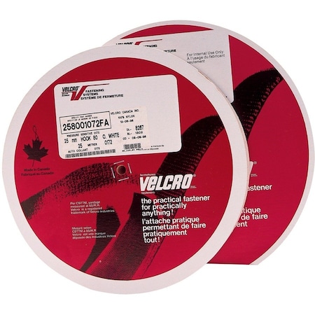 Velcro Brand Reclosable Fastener, Acrylic Adhesive, 75 ft, 1 in W, White 191033