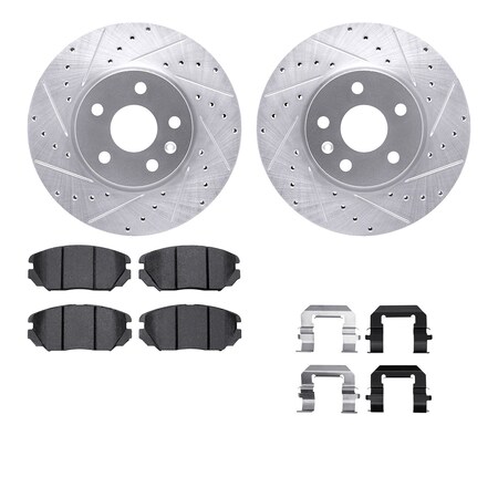 Dynamic Friction Co DFC Rotors-Drilled & Slotted-Silver w/ EURO 5000 Ceramic Brake Pads Incl Hdw 7612-45004