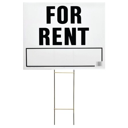 Hy-Ko Lawn Sign, Rectangular, FOR RENT, Black Legend, White Background, Plastic, 24 in W x 19 in H Dimensions LFR-4
