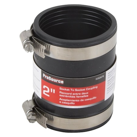 Prosource Coupling, 2 in, Socket to Socket Coupling, PVC, Black KJ-019