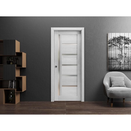 Sartodoors Slab Barn Door Panel Frosted Glass Grey 32x80 Solid Core Modern Interior QUADRO4088S-OAK-32