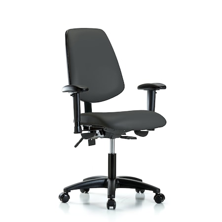 Blue Ridge Ergonomics Desk Chair Adjustable Arms, 18" to 23" Height, Vinyl, Charcoal BR-VDHCH-MB-RG-T1-A1-RC-8605
