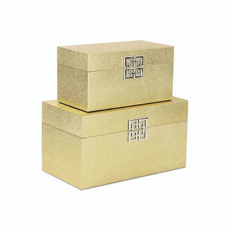 Homeroots Set of Two Gold Wood And Shagreen Box With Lid, 2PK 489355