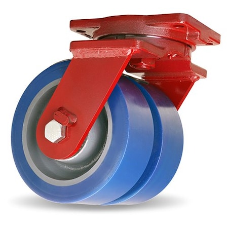 Hamilton Extra Heavy Duty Dual-Wheel Swivel Caster, 8" x 3" Ergo-Glide XT 1" thick Polyurethane (85A) Wheels S-EHD2-83EGB