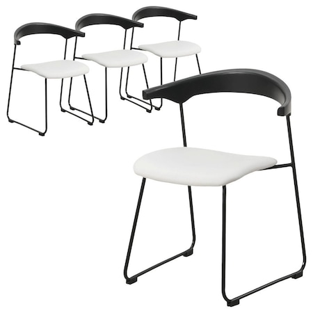 Leisuremod Lyra Collection Modern Chair in Black back and White Seat, 4PK LCBL-41OW4