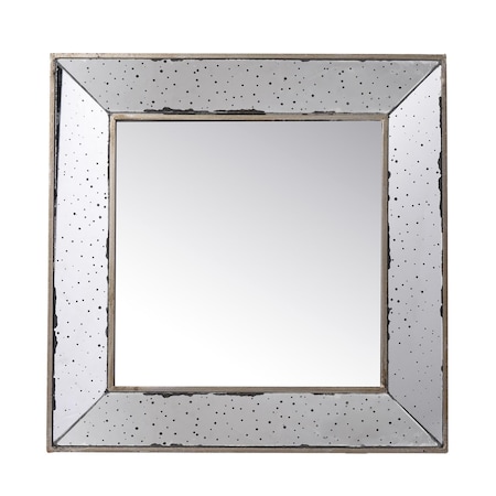 Homeroots 18" Brown Square Metal Framed Antiqued Glass Accent Mirror 484979