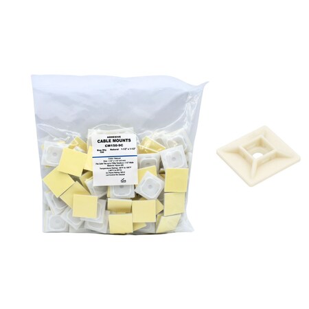 Cable Ties Unlimited Adhesive Cable Tie Mounts, 1.5 in Sq, Nylon 6/6, Natural, 100PK CM150-9C