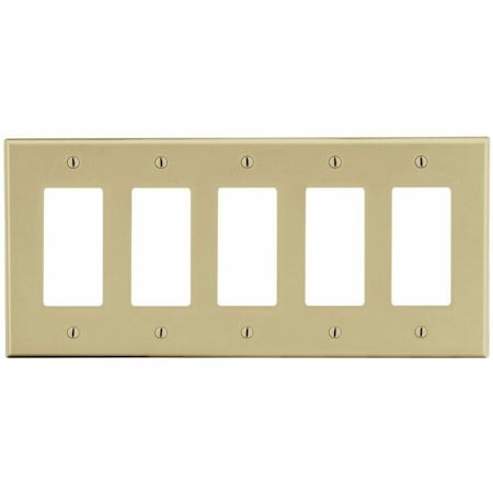 Hubbell Wiring Device-Kellems Rocker Wall Plate, Number of Gangs: 5 Plastic, Satin Finish, Ivory P265I