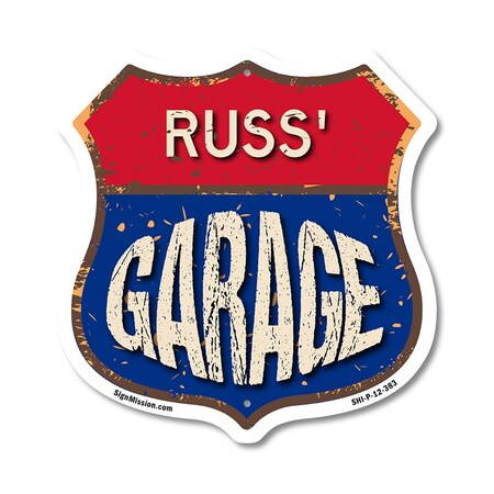 Signmission Russ's Garage, 12 Inch X 12 Inch, Plastic Sign SHI-P-12-383-RUSS