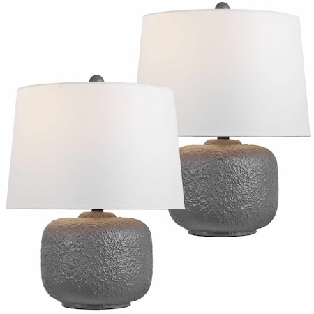 Jonathan Y Qualm 20" Coastal Farmhouse Textured Resin/Metal Rounded Barrel LED Table Lamp, Gray, 2PK JYL9208B-SET2