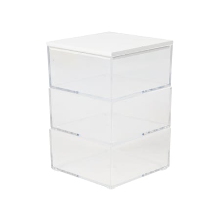 Martha Stewart Brody Clear Plastic Storage Organizer Bins W/ White Engineered Wood Lid, 3 Pack Small, 3.75in x 3in BE-PB4517-3WD-CL-WH-MS
