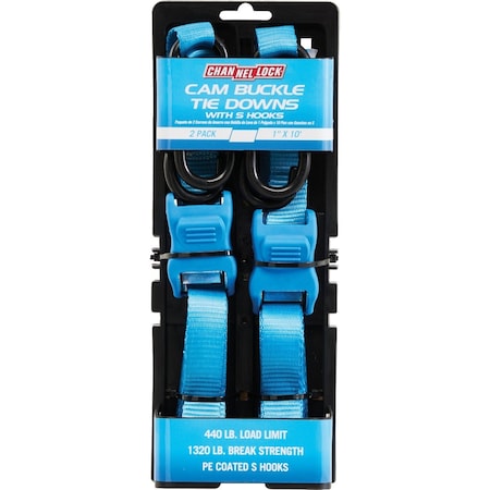 Channellock 2-Piece Cam Buckle Tie Down Strap With S Hooks 598528