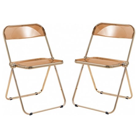 Leisuremod Lawrence Acrylic Folding Chair with Gold Metal Frame, Tangerine, 2PK LFG19OR2