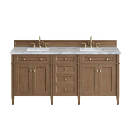 James Martin Vanities Brittany 72" Double Vanity, Pecan w/ 3 CM Carrara Marble Top 655-V72-PCN-3CAR