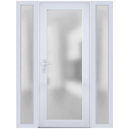 Vdomdoors Front Exterior Prehung FiberGlass Door Frosted Glass / Manux 8102 White Silk / 2 Sidelight Exterior MANUX8102EXD-WS-W14+30+14 x H80-RH