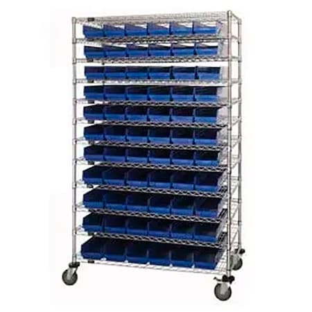 Global Industrial Chrome Wire Shelving with 176 4"H Plastic Shelf Bins Blue, 72x18x74 269052BL