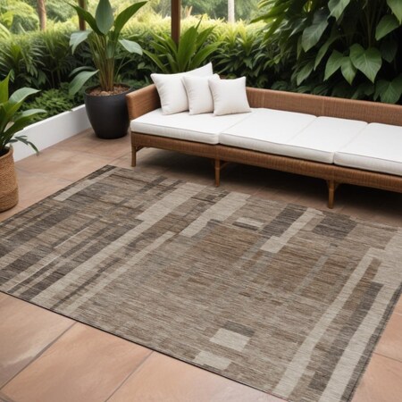 Homeroots 8' X 10' Brown And Beige Striped Washable Indoor Outdoor Area Rug 602764