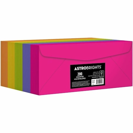 Astrobrights No. 10 Colored Envelopes, Multipurpose, #10, 24 lb, Assorted, 10PK 92109