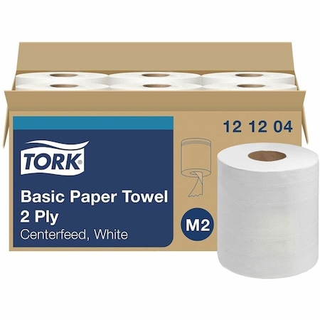 Tork Center Pull Paper Towel Roll, 2 Ply, 600 Sheets, 590 ft, White, 6 PK 121204