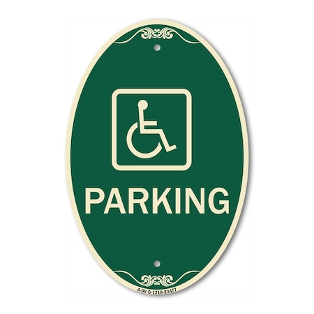 Signmission Parking Handicapped Symbol, 12 Inch X 18 Inch Architectural Oval, Heavy Gauge Aluminum A-OV-G-1218-23477