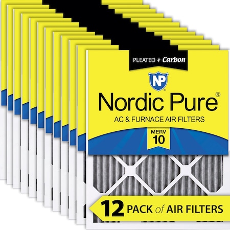 Nordic Pure 18x20x1 Plus Carbon Pleated Air Filter, High Capacity, MERV 10, 12 PK 18x20x1PM10C-12