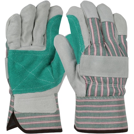 Pip Regular Grade Split Cowhide Leather Double Palm Glove w/Fabric Back, Rubberized Safety Cuff, 12PK 500DP/XL