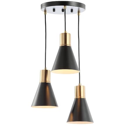 Jonathan Y Apollo 15" 3-Light Metal Cluster LED Pendant, Black/Brass Gold JYL6133A
