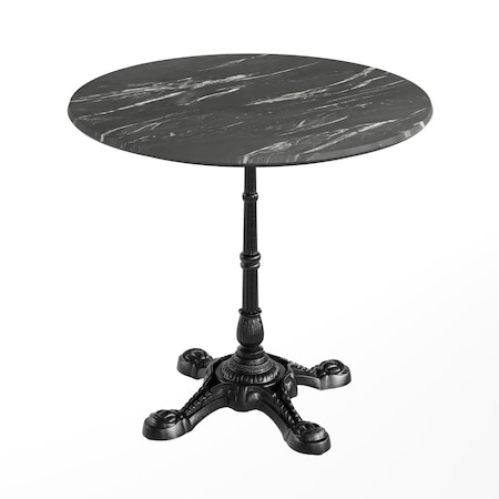 Flash Furniture Commercial All-Weather 31.25" Black Faux Marble HPL Tabletop-Black Bistro Base ST-RD31-BKMAR-SDAT2222-GG