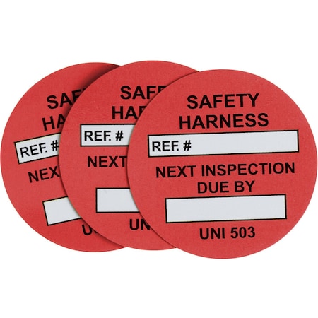 Brady Universal Tag Safety Harness Inserts: SAFETY HARNESS, REF. #: NEXT INSPECTION DUE BY:, 100PK UNI-UNI 503 RED