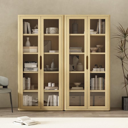 Manhattan Comfort Rivington 38in Bookcase Cabinet in Natural Oak - Set of 2 2-BC005-NA