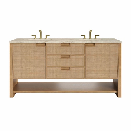 James Martin Vanities Solene 72" Double Vanity, Seaside Oak, w/ 3 CM Tajnar Eclos Top w/FreePower Wireless Charger D225-V72-SSO-FTJR