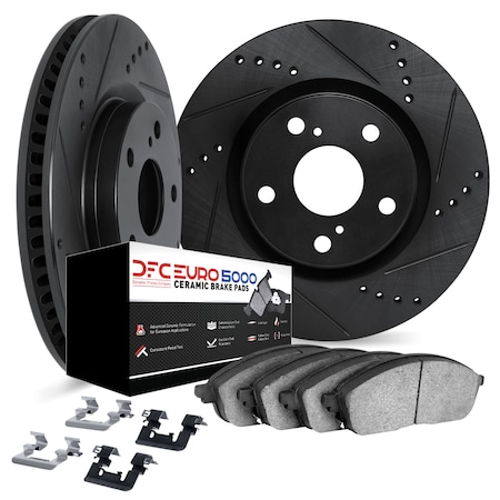 Dynamic Friction Co DFC Rotors-Drilled & Slotted-Black w/ EURO 5000 Ceramic Brake Pads Incl Hdw 8612-20024