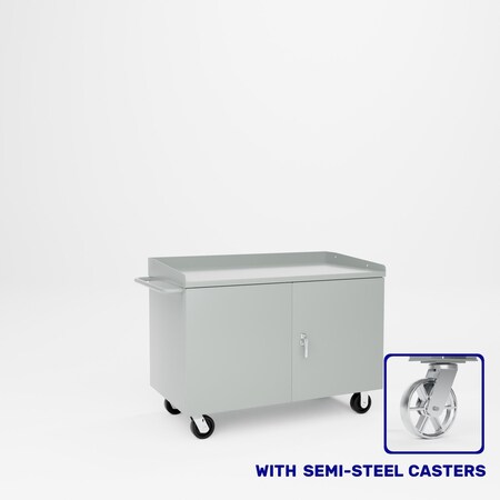 Pucel Mobile Cabinet Bench, Semi Steel Casters, 48 in W x 26 in D x 34 in H, With Vise Shelf, Red PC-48S-VS