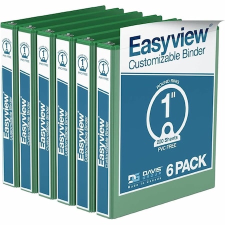 Davis Group Easyview Premium, Round Ring, Customizable, View Binder, (Green, 1"), PK6 8411-04-06