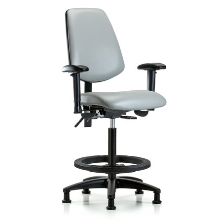 Blue Ridge Ergonomics High Bench Chair Adjustable Arms, 26" to 35" Height, Vinyl, Dove BR-VHBCH-MB-RG-T0-A1-BF-RG-8567