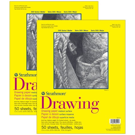Strathmore 300 Series Drawing Pad, Glue Binding, 50 Sheet, 11x14 inch, 2PK P340-111-1