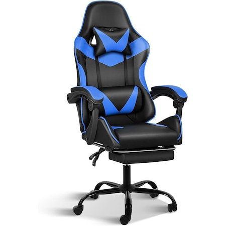Simple Deluxe YSSOA Gaming Chair, Computer Chair with Footrest, Height Adjustable and 90 Deg-135 Deg Tilt Functio FNCHARGAME01BBLUFR