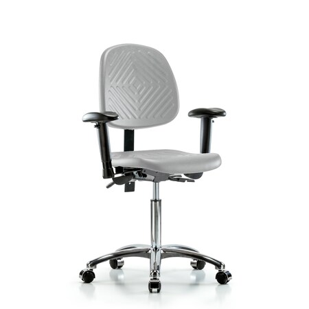 Blue Ridge Ergonomics Poly Chair Chrome-Med Bench Ht with Med Back, Seat Tilt, Adjustable Arms, & Casters in Gray Poly PMBCH-MB-CR-T1-A1-NF-CC-GRY